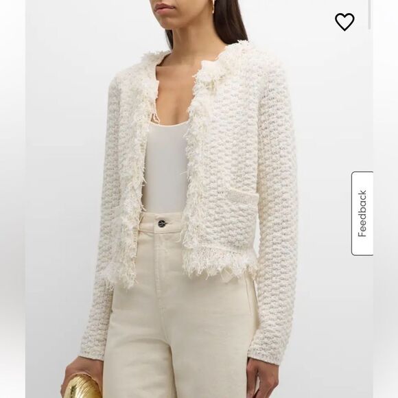 NWT A.L.C. April Fringe Open-Front Cardigan Cream Small - Picture 1 of 13